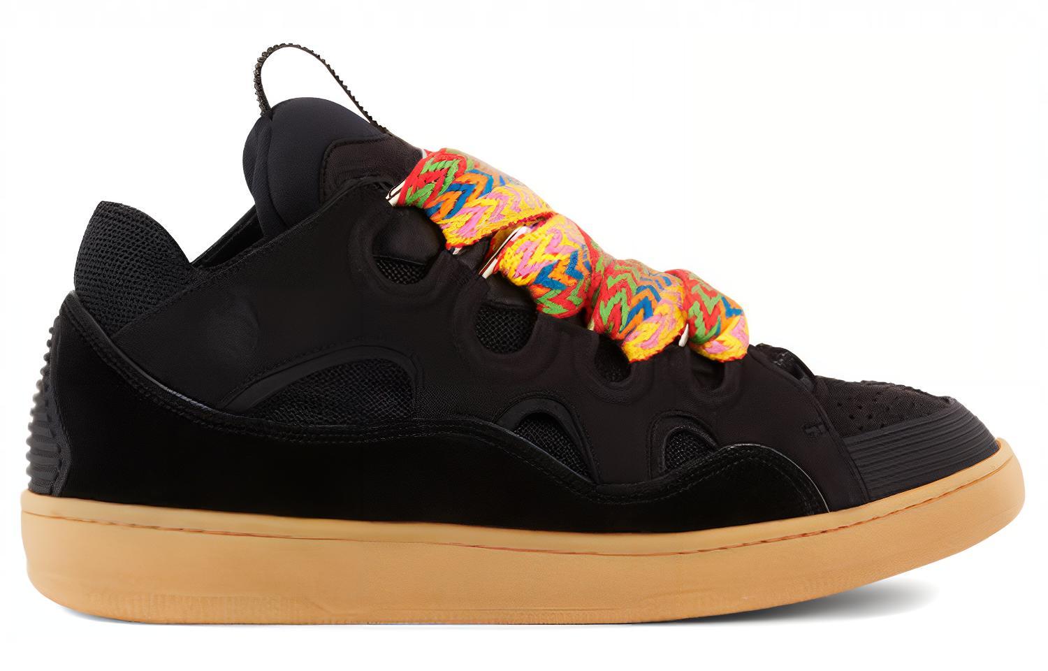Lanvin Curb Low top Stylish Skateboarding Shoes Men's Black Yellow