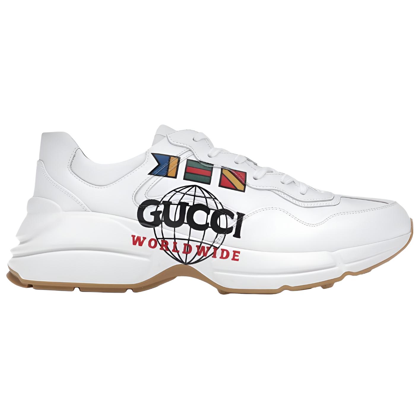 Мужские кроссовки Gucci Rhyton Gucci Worldwide (бело-коричневые) — фото 2