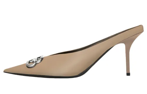 Balenciaga Knife Square BB Closed Toe Slippers Women's Brown