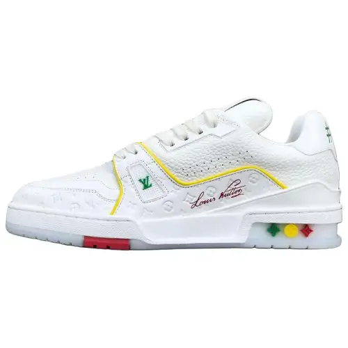 LOUIS VUITTON Trainer Cow Leather Low top Skateboard Shoes Unisex White Yellow Blue Shanghai Cruise Limited Edition