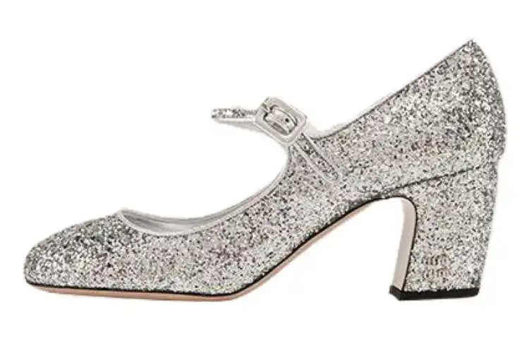 MIU MIU Chunky Heel Mary Jane Shoes Women's Silver