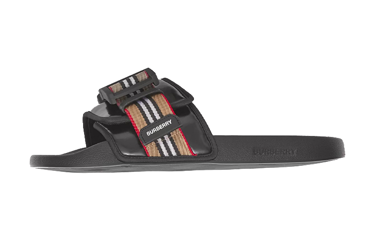 Burberry Burberry signature stripe decorative coated canvas flip-flops for men, black