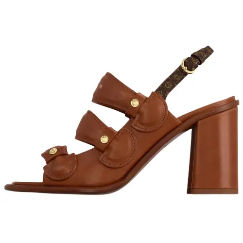 LOUIS VUITTON Berlin Cow Leather One Strap Sandals 8cm Women's Brown