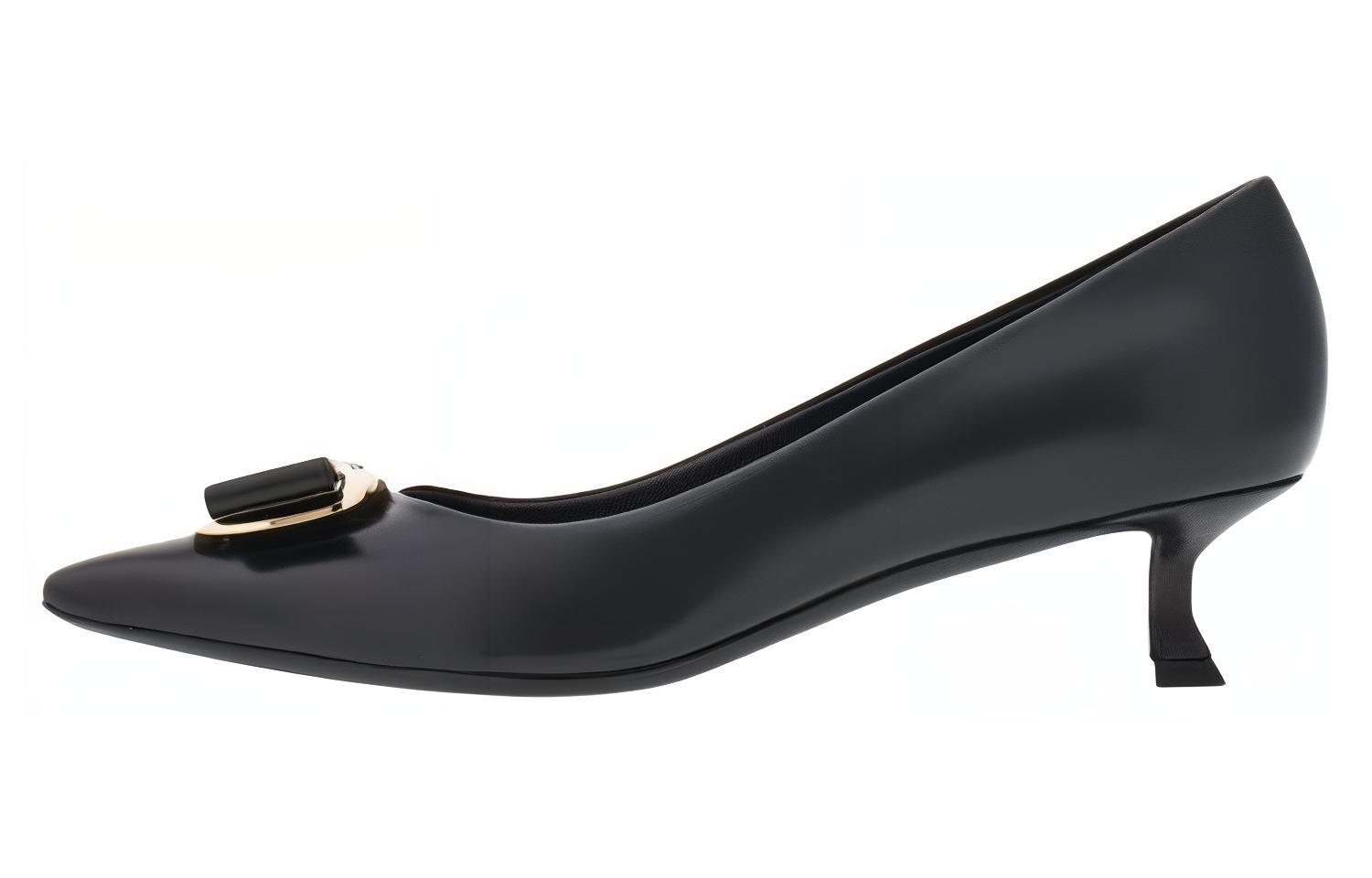 FERRAGAMO Ferragamo Vara leather metal jewelry stiletto heels 4cm women's black