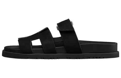 HERMES Chypre Rubber Sole Slide Slippers Women's Black