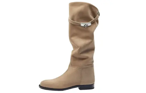 HERMES Jumping Knee high Boots Women's Beige