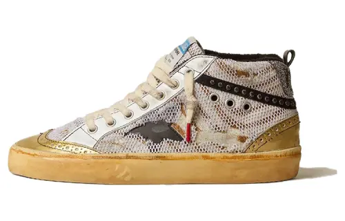Golden Goose Mid Star Leather High top Skateboard Shoes Women's Beige