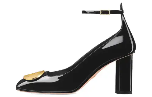 DIOR Leather Chunky Heel High Heels 8cm Women's Black