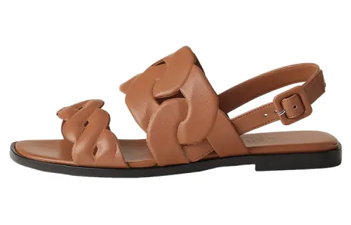 HERMES Grace Leather One Strap Sandals Women's Brown