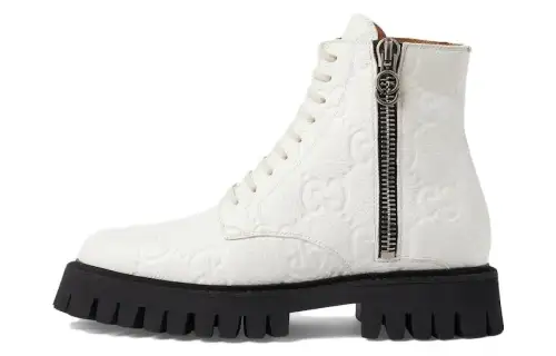 GUCCI Leather Short Combat Boots Women's White