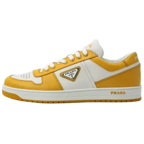 PRADA Downtown Low Top Sneakers Leather White Yellow Sun