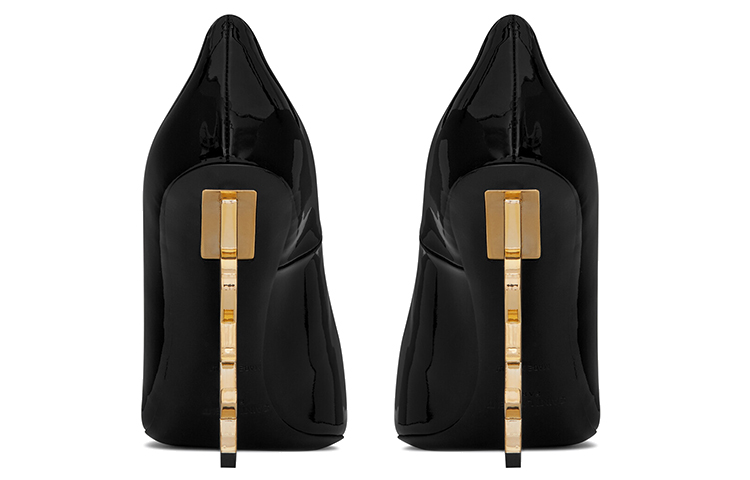 SAINT LAURENT Opyum Cow Leather Irregular Heel High Heels 11cm Women's Black Gold
