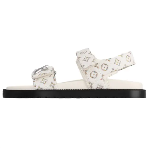 LOUIS VUITTON Sunset Comfort Cow Leather One Strap Sandals Women's White
