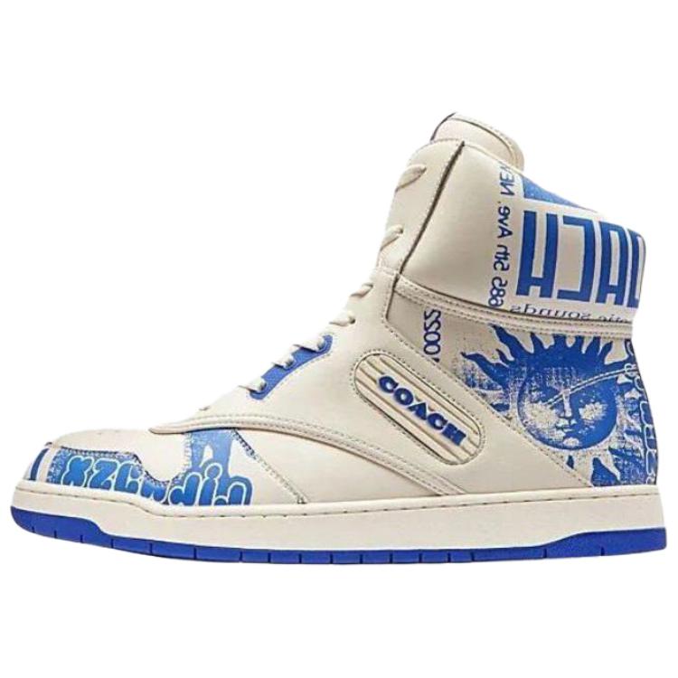 LIL NAS x COACH C202 Synthetic Leather, Leather High top Skateboard Shoes Men's Blue White