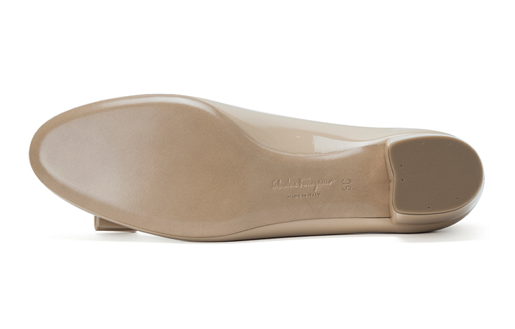 FERRAGAMO Vara Leather Satin Chunky Heel High Heels 3cm Women's Nude