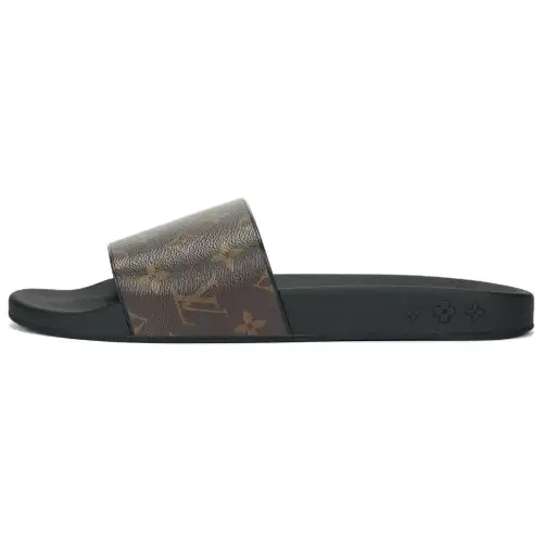 LOUIS VUITTON Waterfront open toe flat round toe waterproof slippers men's black brown