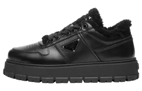 PRADA Shearling-trim Flatform Sneakers