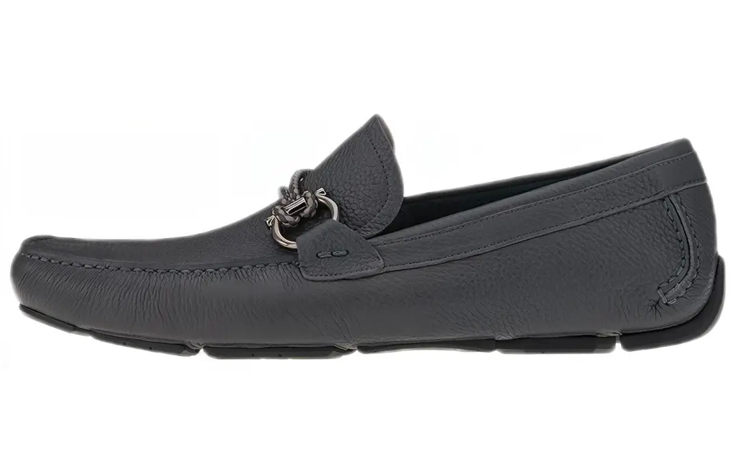 FERRAGAMO Gancini Top Grain Cow Leather Casual Shoes Men's Black