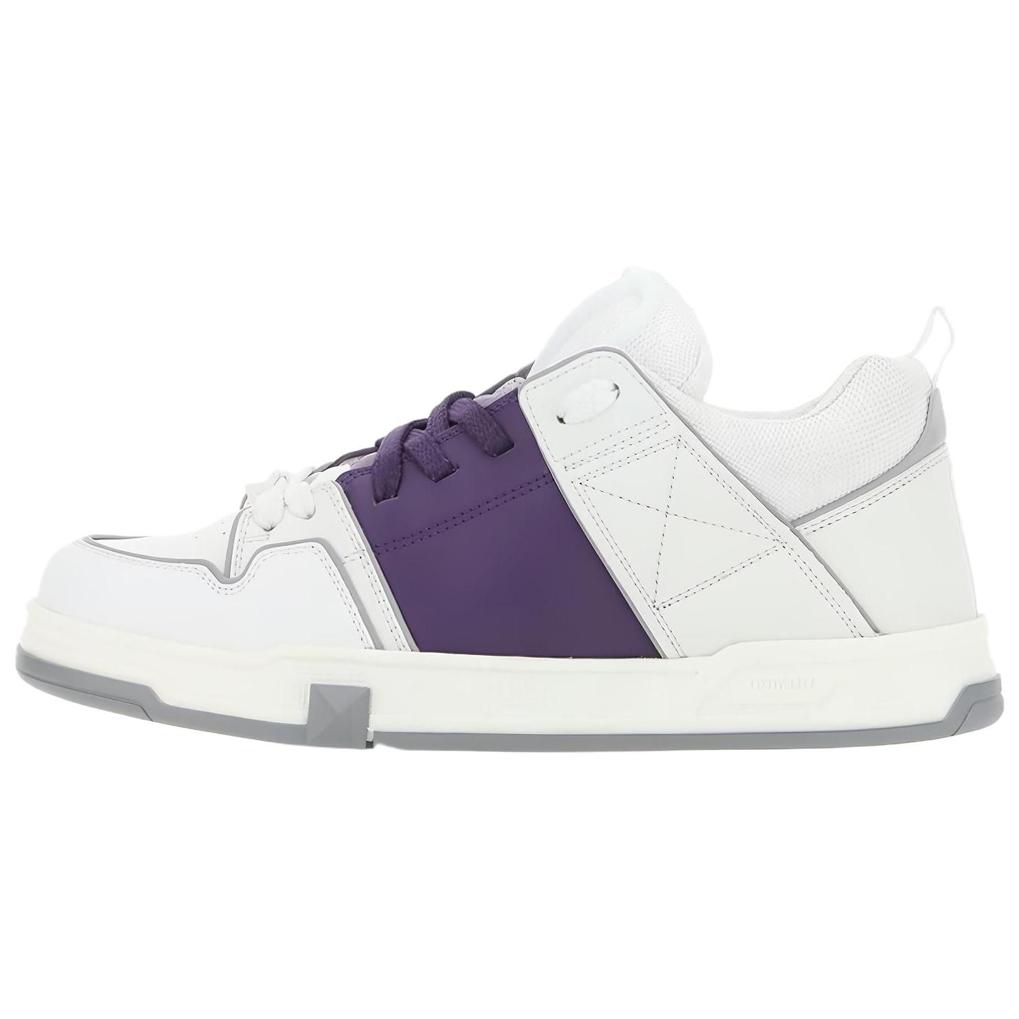 Valentino Open Garavani Skate Leather Low top Stylish Skateboarding Shoes Men's White Purple