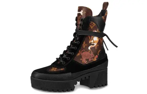 LOUIS VUITTON Lv Laureate Thick Sole Combat Boots Black Brown Women's