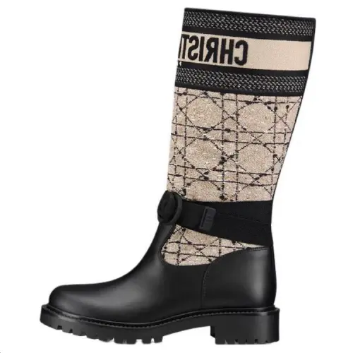 DIOR D Major Knee high Boots Women's Black Beige