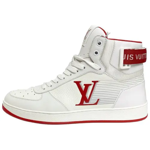 LOUIS VUITTON Cow Leather High top Skateboard Shoes Men's White Red