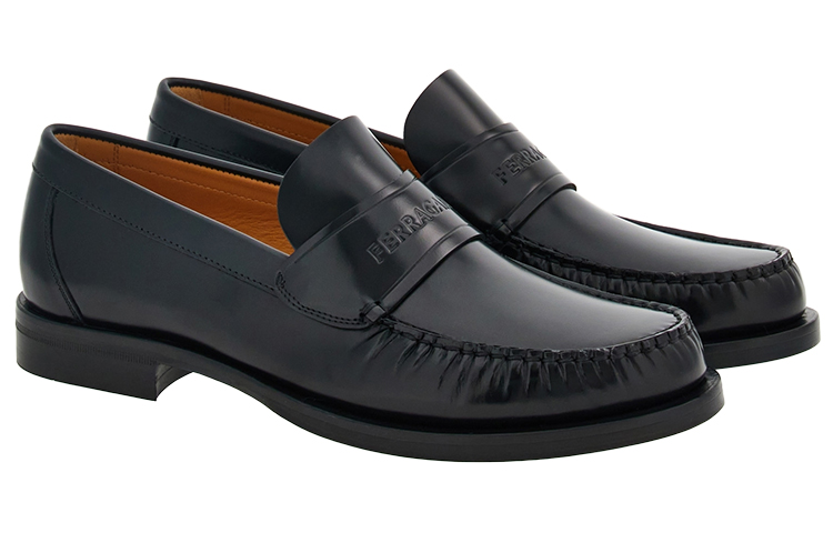 FERRAGAMO Logo-embossed Leather Loafers