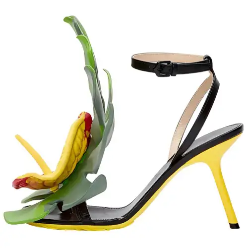 LOEWE Petal Leather One Strap Sandals Women's Black