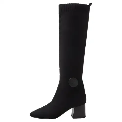 HERMES Fontaine Minimalist Fashion Knee high Boots Women's Black