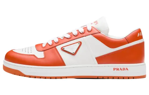 PRADA Downtown Low Top Sneakers Leather White Orange