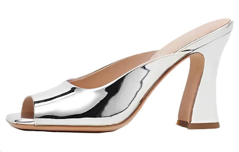COACH Genuine Leather Sole Quick Dry Slide Slippers Women's Silver