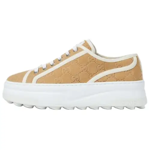 GUCCI Tennis 1977 Suede Low top Casual Shoes 5.3cm Women's Beige