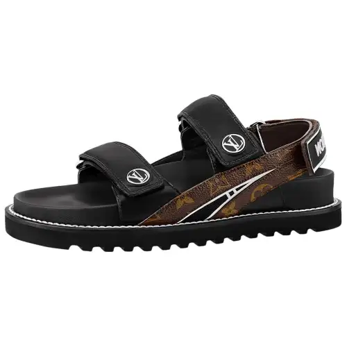 LOUIS VUITTON Paseo Comfort Leather Hook and loop Beach Sandals Women's Black