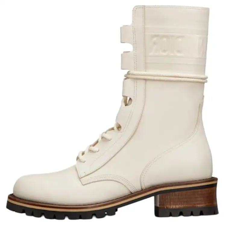 DIOR Trendy Crew Combat Boots Women's White