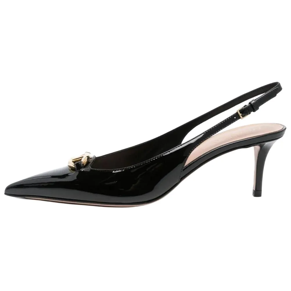 Valentino Vlogo Patent Leather Slim Heel High Heels 6.5cm Women's Black