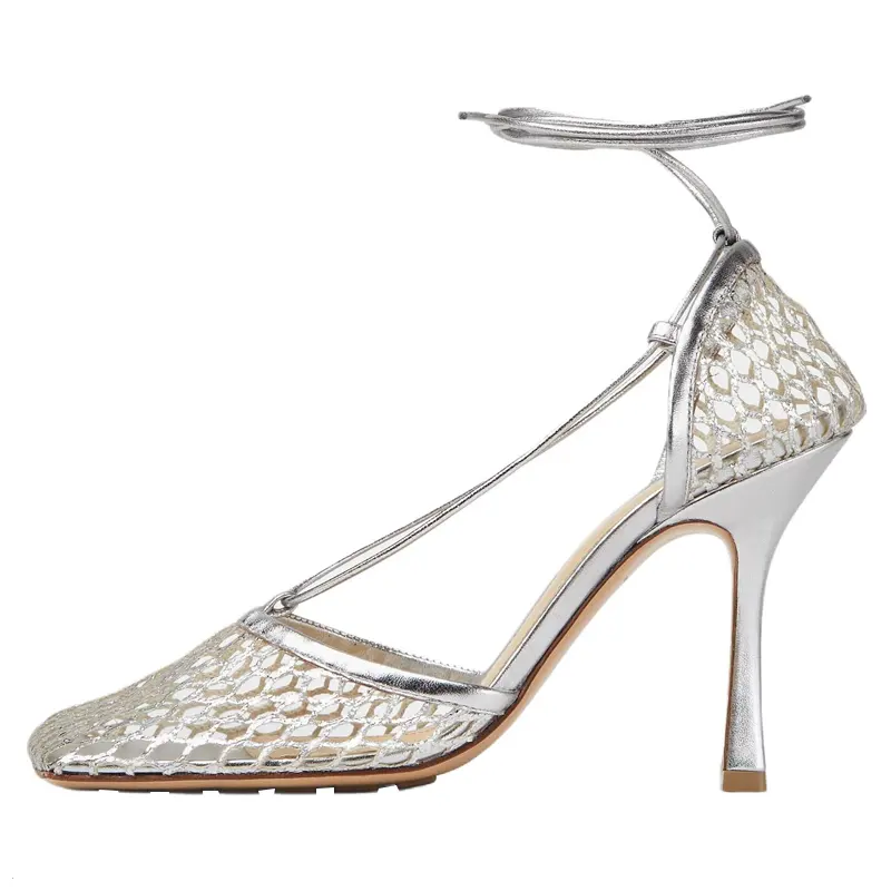 Bottega Veneta Stretch Slim Heel Stylish Sandal Women's Silver