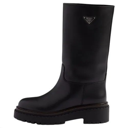 PRADA Leather Knee high Boots 5.5cm Women's Black