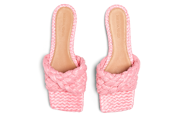 Женские сабо Bottega Veneta Stretch Raffia (розовый) — фото 3