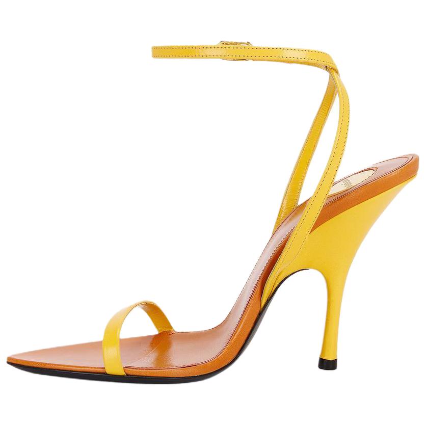 SAINT LAURENT Katoucha Sheepskin One Strap Sandals 10cm Women's Yellow