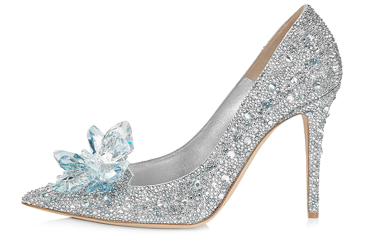 Jimmy Choo Avril Leather Crystal Slim Heel High Heels Women's Silver White