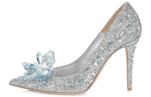 Jimmy Choo Avril Leather Crystal Slim Heel High Heels Women's Silver White