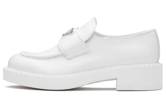 PRADA Chocolate Leather Loafers Women's White