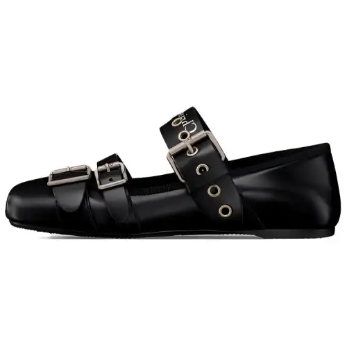 DIOR Punk Cow Leather Flat Casual Shoes Women's Black