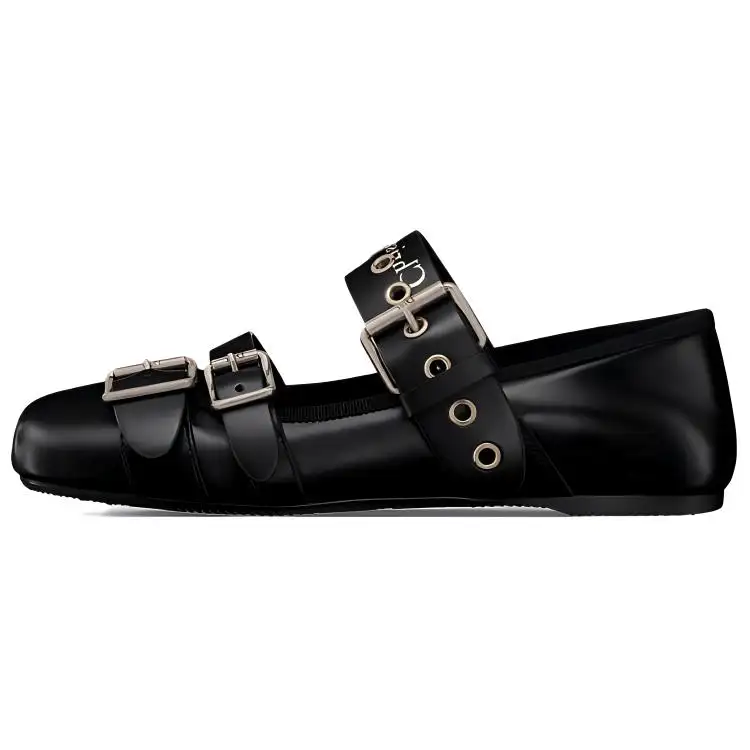 DIOR Punk Cow Leather Flat Casual Shoes Women's Black