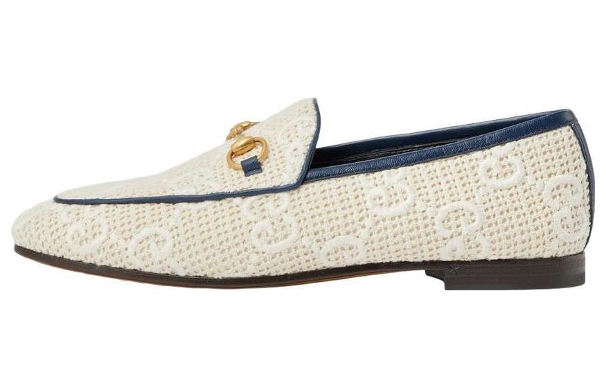 GUCCI Gucci Jordaan cotton embroidery horsebit loafers women's white
