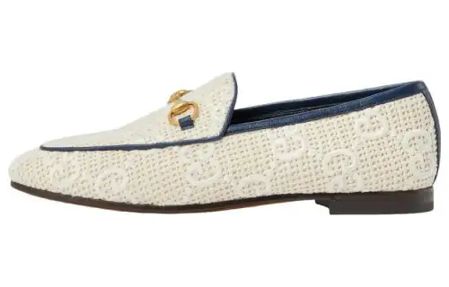 GUCCI Jordaan Cotton Fabric Loafers Women's White