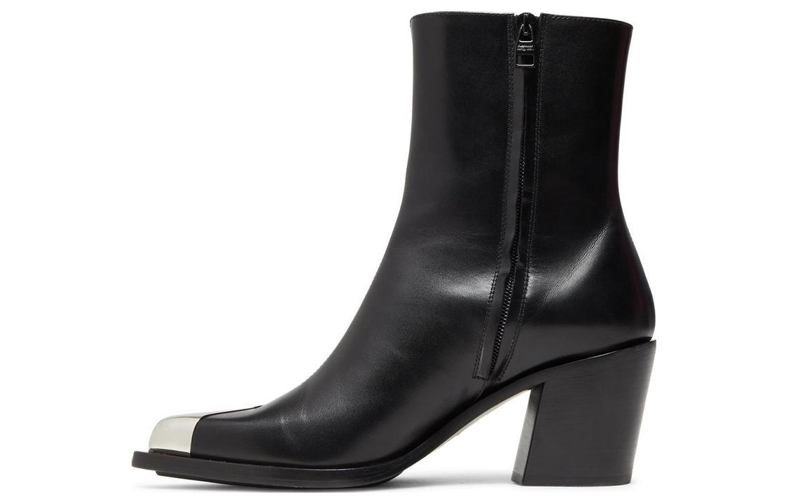 Женские ботинки Alexander McQueen Leather (черно-серебристые)