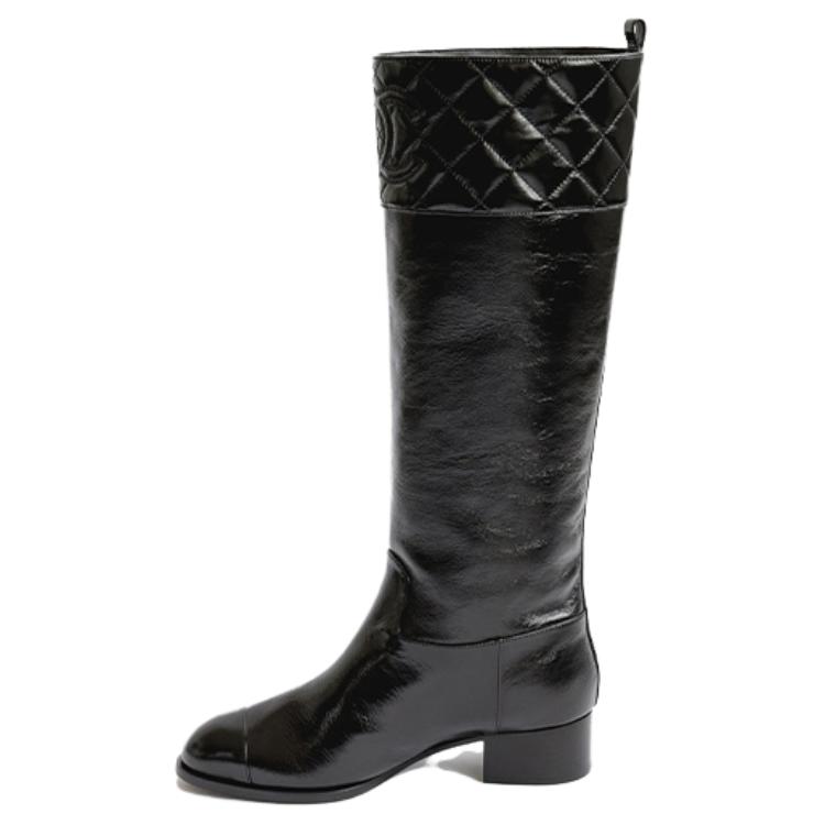 CHANEL Leather Knee high Boots Women's Black