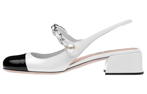MIU MIU Patent Leather, Leather Block Heel High Heels 3.5cm Women's White Black
