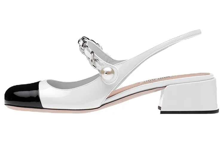 MIU MIU Patent Leather, Leather Block Heel High Heels 3.5cm Women's White Black